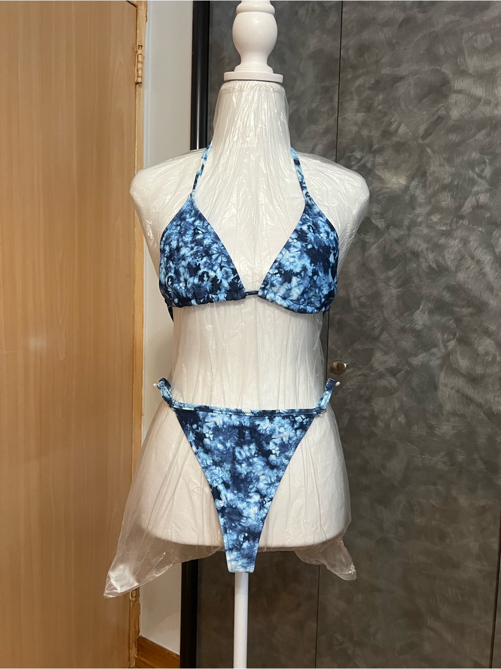 Blue Tie-Dye Triangle Bikini Set - Women Swim